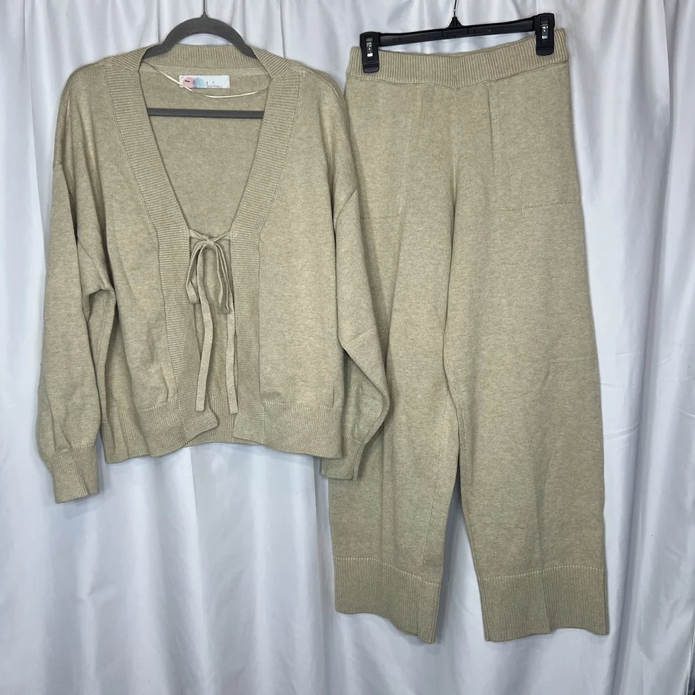 Free People Beach Solar Sweater 2 Piece Set Size S Beige Casual Comfy